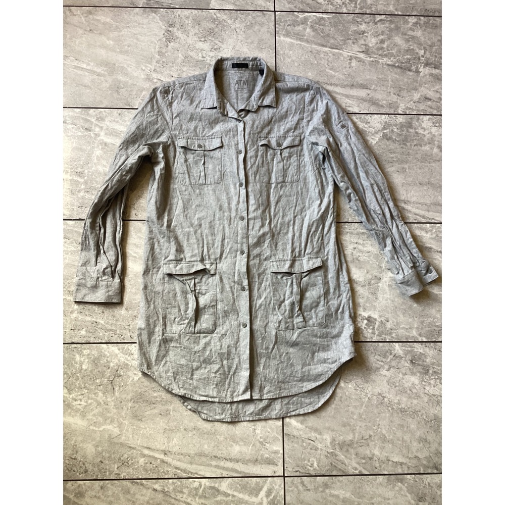 ATM Anthony Thomas Melillo Womens Grey Cotton Utility Longline Shirt Tunic M